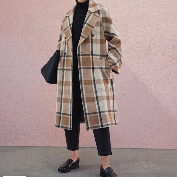 Everlane Womens Italian ReWool Wool Peacoat Winter Coat  Jacket Brown Plaid XS - Picture 5 of 15